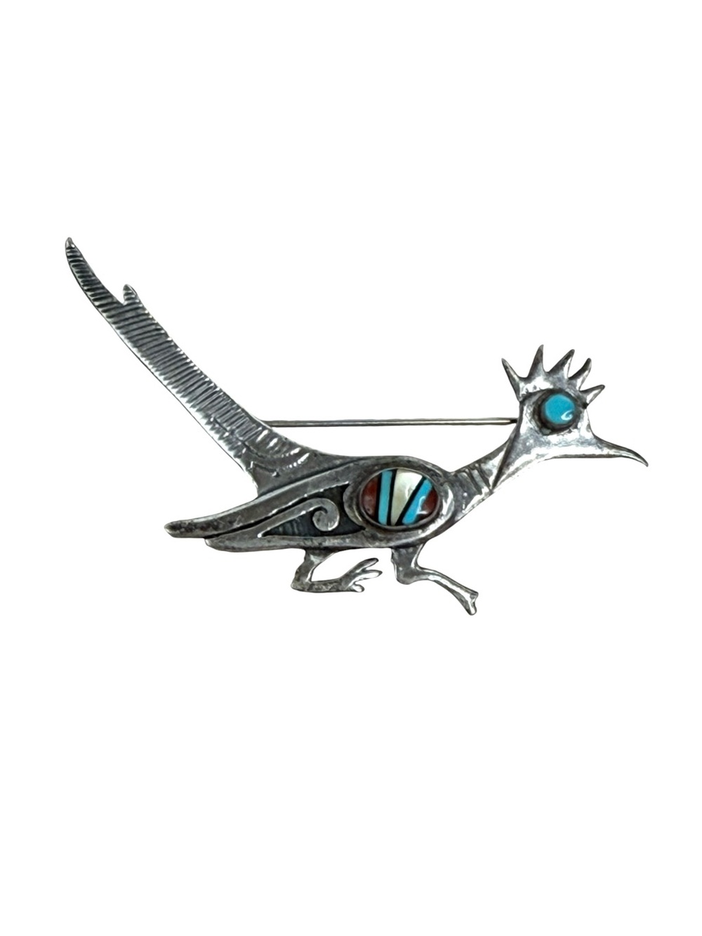 vintage Sterling Southwestern roadrunner brooch/pin turquoise